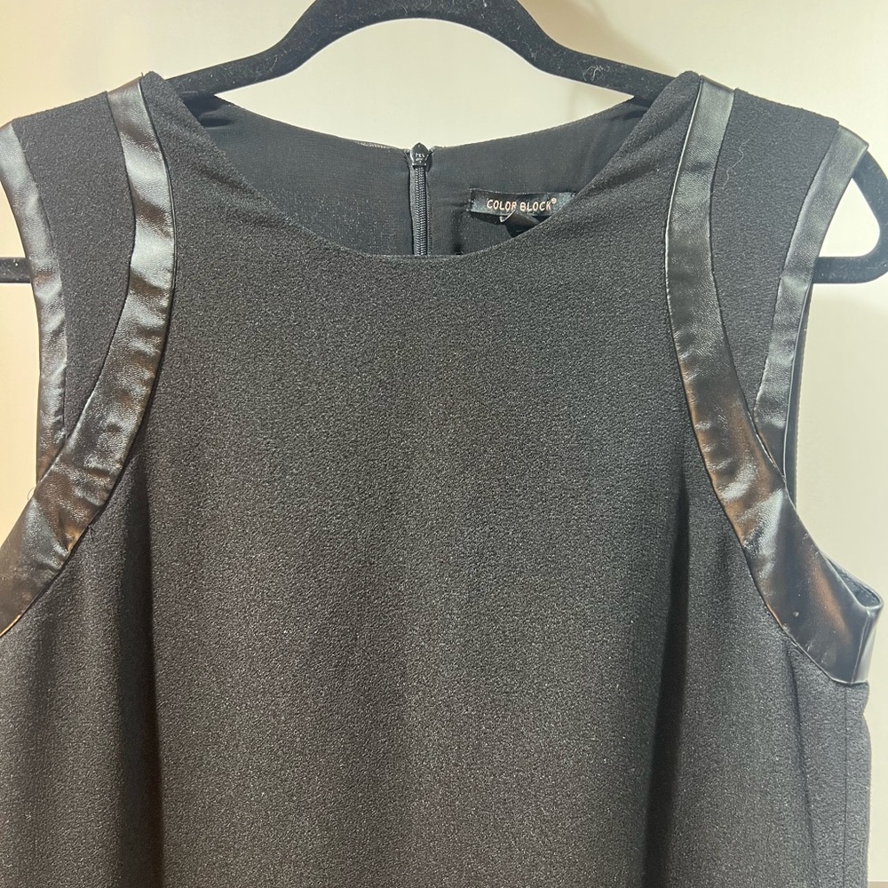 Black Sleeveless Dress with Faux Leather Trim. Matrix trend. Y2K